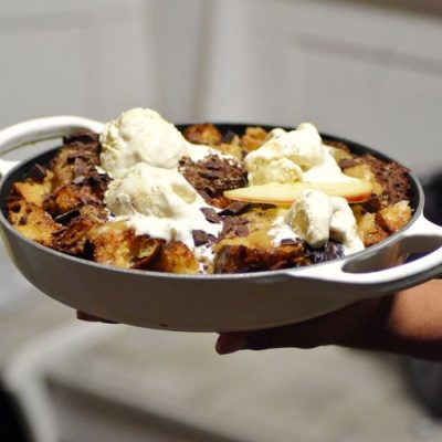 Cosmic Crisp Apple Caramel Bread Pudding